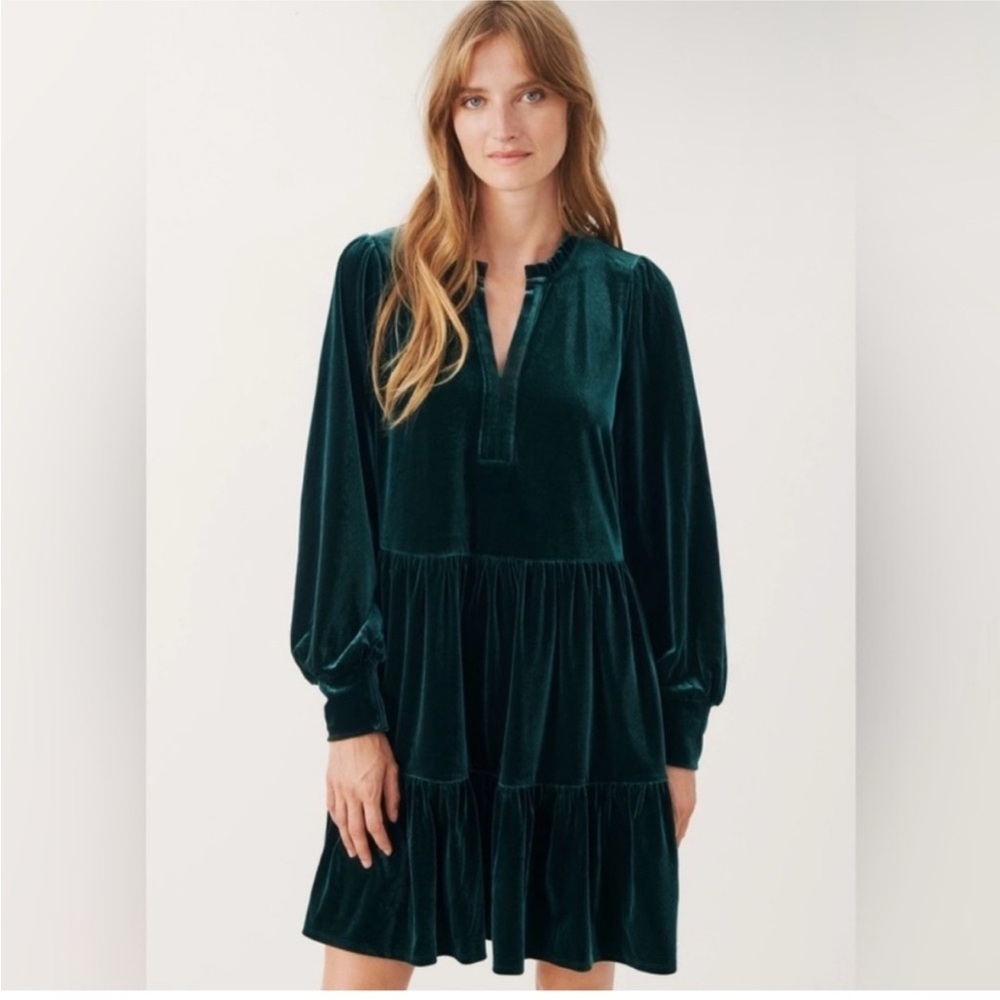 1. State Dark Green Tiered Velvet Dress